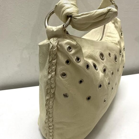 Cream Leather Hobo Bag with Stud Details - Picture 2 of 5